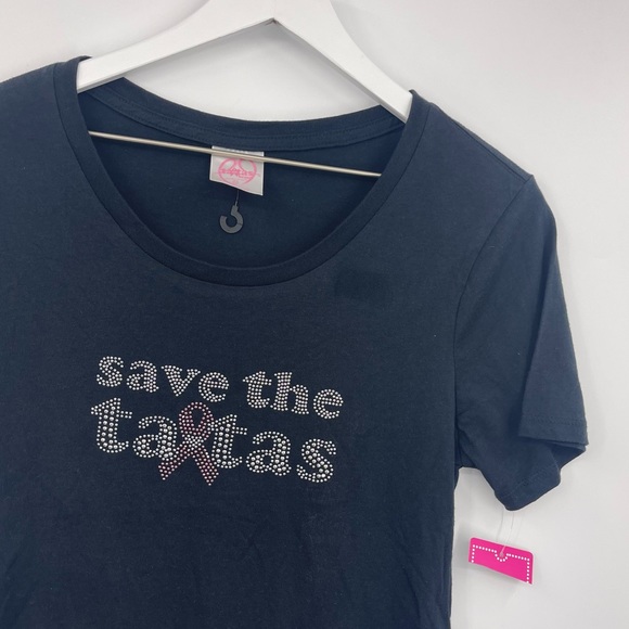 Save The Tatas Rhinestone Shirt Size Medium NWT Breast Cancer - Picture 4 of 8